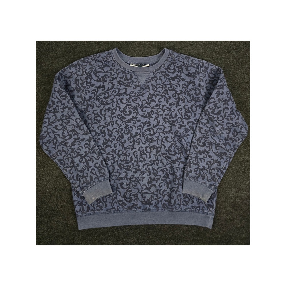 Vtg Karen Scott Sport Blue Black Floral Pattern Crewneck Sweatshirt Size S